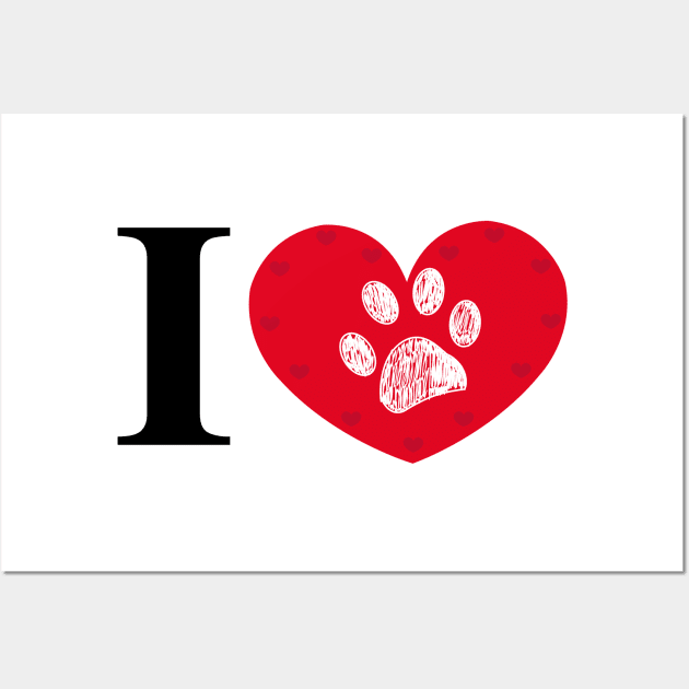 I love you text made of paw print red heart Wall Art by GULSENGUNEL